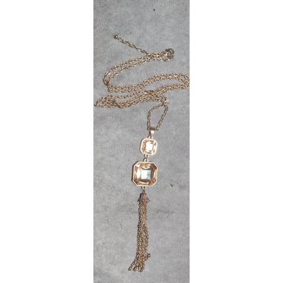 Orange And Rose Gold Brilliant Gemmed Tassel Necklace - Picture 10 of 10